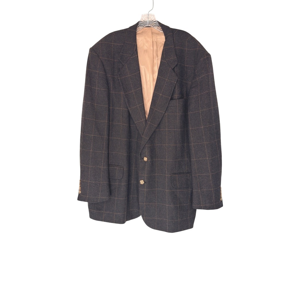 Oscar de la Renta Blazer Men's Charcoal Gray Plaid Sports Coat Work Preppy 48L